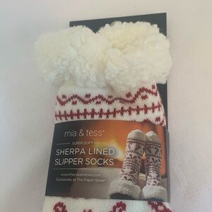 Mia &Tess Christmas Holiday Candy Cane Fair Fleece Sherpa Slipper Socks Women’s